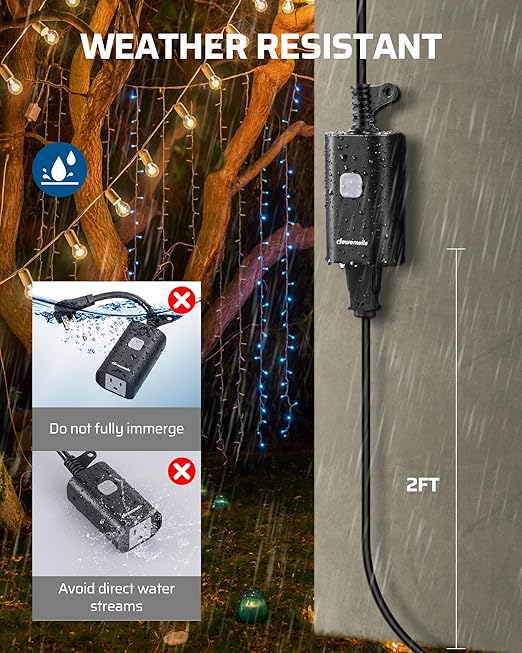 DEWENWILS Outdoor Remote Control Outlet, 15A Wireless Remote Control Switch, 100FT Control Range & 14AWG SJTW Power Cord, Weatherproof for Christmas Decor Outdoor Appliances