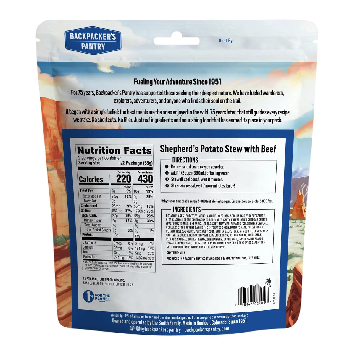 Backpacker's Pantry Shepherd's Potato Stew with Beef - Freeze Dried Backpacking & Camping Food - Emergency Food - 27 Grams of Protein, Gluten-Free - 1 Count