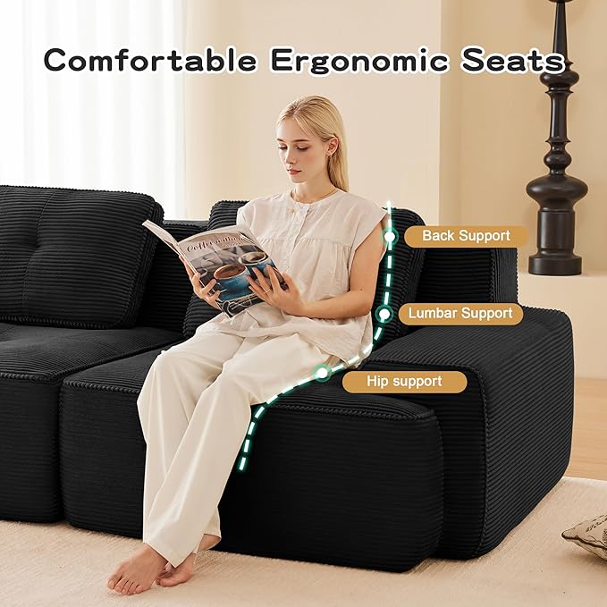 80'' Loveseat Sofa, 32D Foam Corduroy Boneless Couch with Pillow, Deep Seat Wide Arm Sectional L Shaped Couch for Living Room, Small Spaces, Studio Apartment