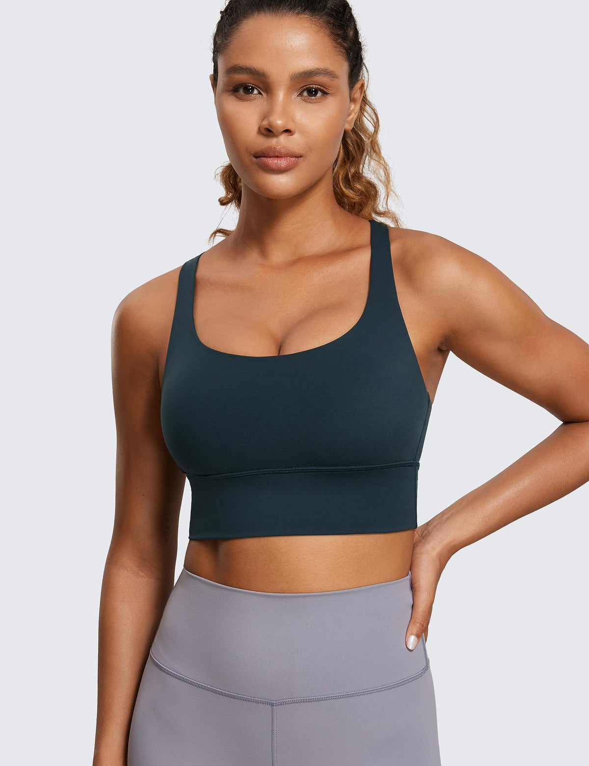 CRZ YOGA Naked Feeling Longline Sports Bras True Navy Medium
