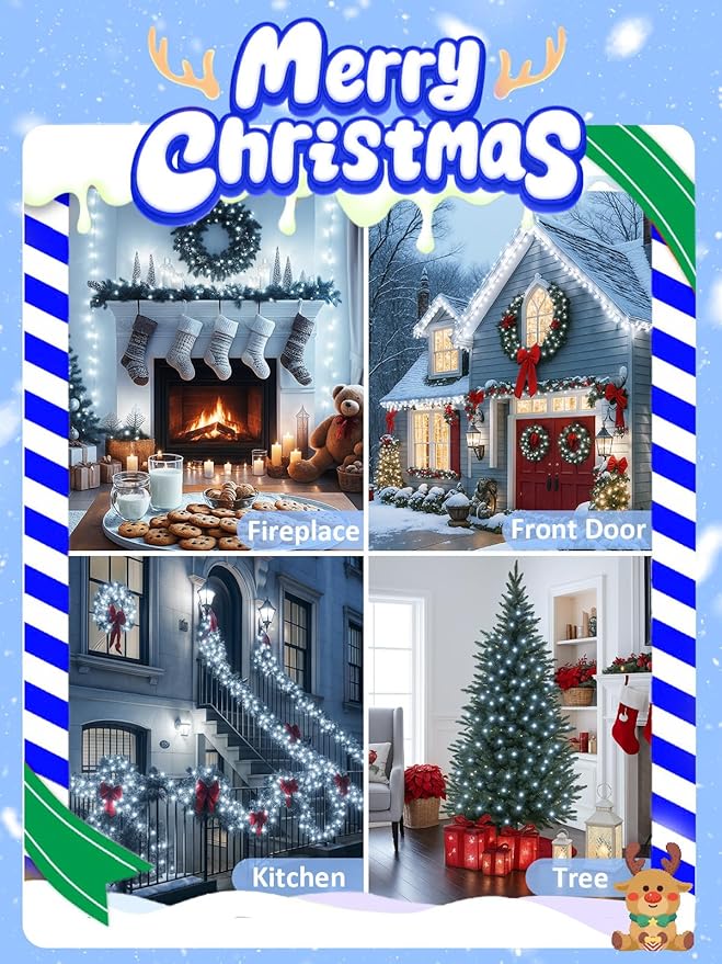 Voice Controlled Smart Christmas Lights Outdoor, 75.8ft 200 LED Extendable String Lights with 7 Voice Commands, 12 Modes & Timer, Waterproof Christmas Decorations for Party Tree Garden (Cool White)