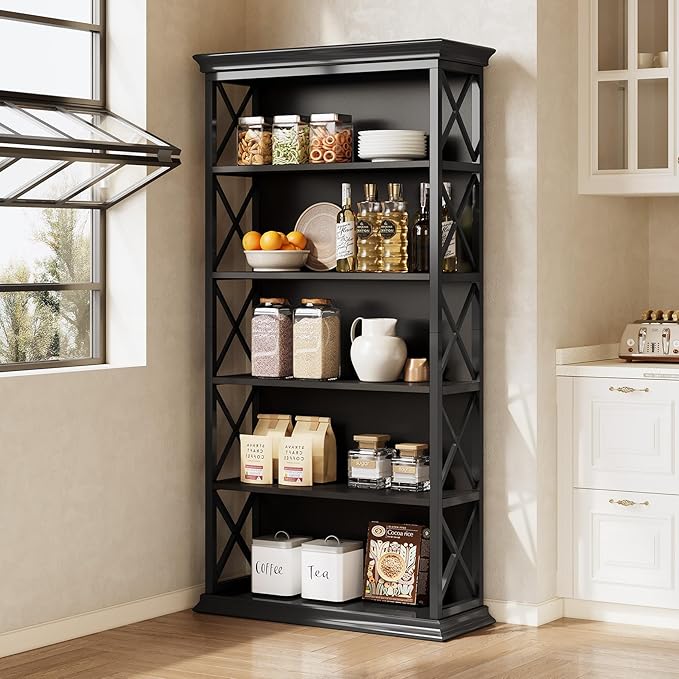 Little Tree 6-Tier Bookcase, 71 Inches Industrial Bookshelves, Floor Standing Display Storage Shelves Tall Bookcase for Home Office, Living Room, Bed Room