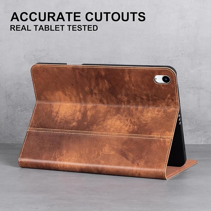 Leather Case for iPad (A16) 11th (11)/ 10th Generation (10.9) Full Grain LeatherProtective Smart Folio Cover with Pencil Holder Auto Sleep/WakeAnti Slip Black Silver
