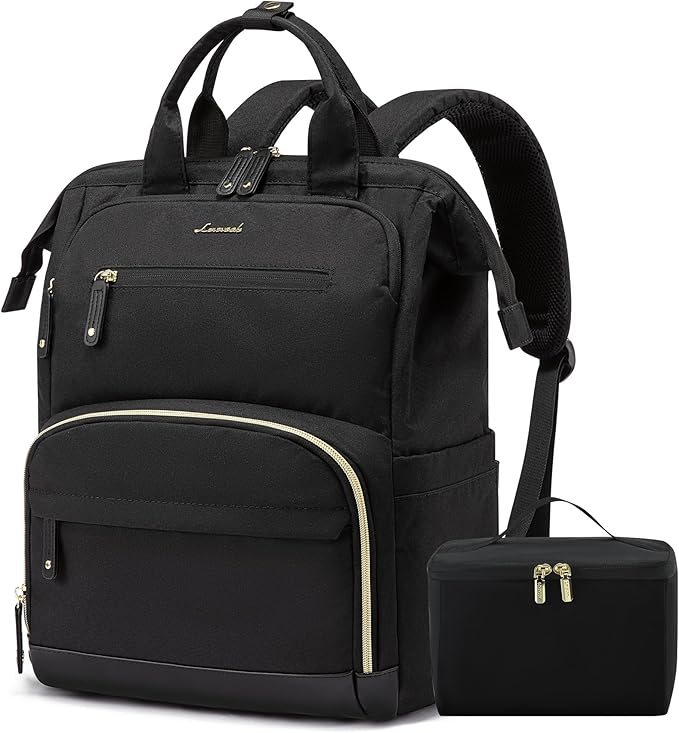 LOVEVOOK Lunch Backpack for Women, 17 Inch Laptop Bag with Insulated Cooler Lunch Box, Work Backpack for Teacher Nurse, Travel Backpacks Lunch Bag for Camping Picnic Daily Use