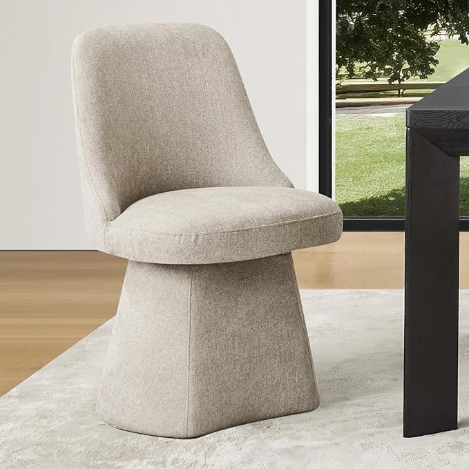 Swivel Dining Chairs Set of 1, Upholstered Mid Century Modern Deskchair with High Back, Linen Fabric Kitchen Chairs for Dining Room, Bedroom, Dressing Room, Khaki