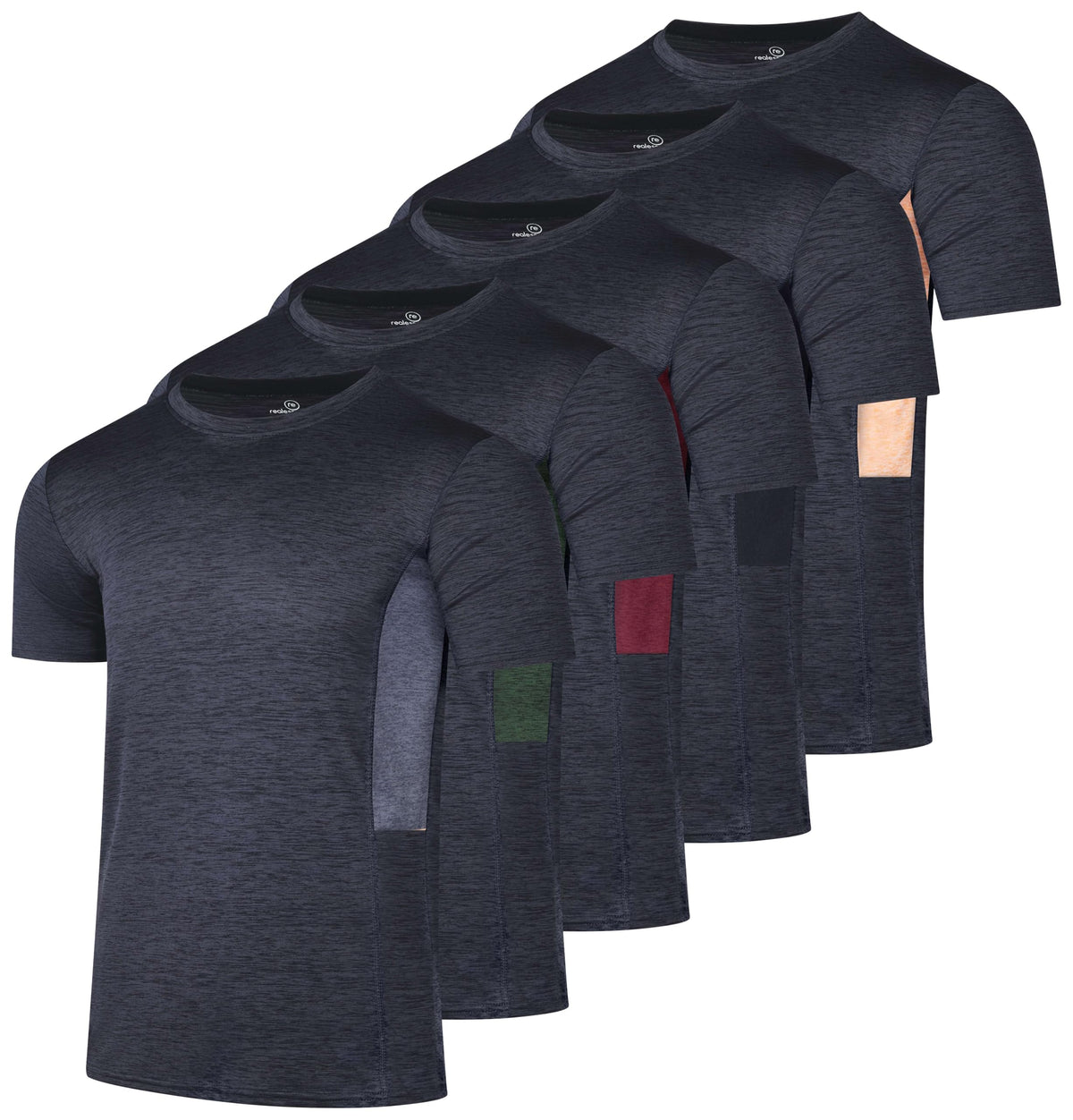 Real Essentials 5 Pack: Men's Dry-Fit Short Sleeve Crew Neck T Shirts Fitness Running Gym Workout Cool Exercise Athletic Tee, Set 7, Small