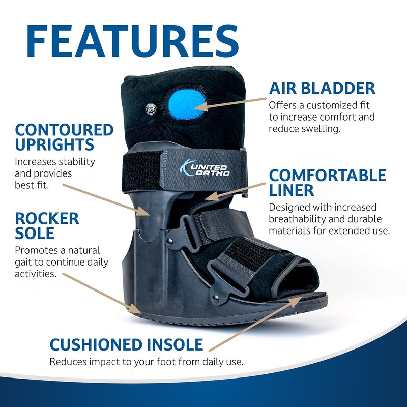United Ortho Short Air Cam Walker Fracture Boot, Small, Black