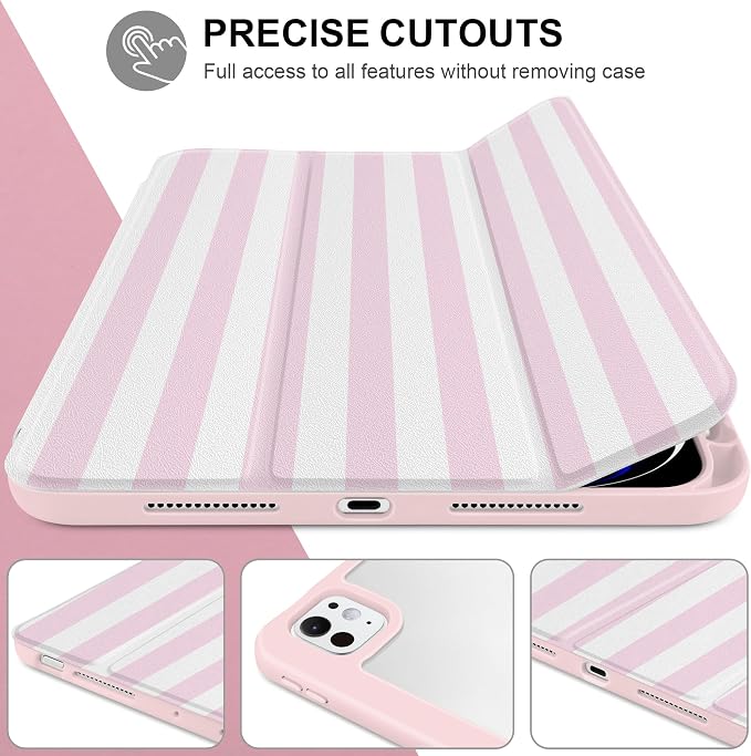 Case for iPad Pro 11 inch M5 2025 /M4 2024 Blue Ribbon Stripe | Blue Ribbon Stripe Folio Case with Clear Back Pencil Holder Trifold Stand and Auto Sleep/Wake for Preppy Aesthetic Users