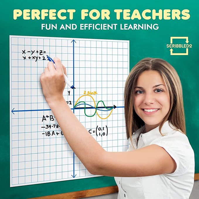 Scribbledo Jumbo Magnetic Coordinate Plane 27" x 27" White Board Dry Erase Graph Grid Board XY Coordinate Plane Grid Whiteboard Math Teacher Supplies