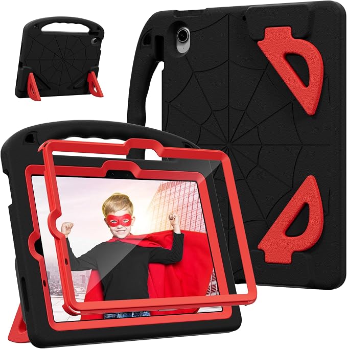 Kids Case for iPad Air 11-Inch (M4/M3/M2 2026/2025/2024) | iPad Air 5th Gen (2022) / 4th Gen (2020) 10.9 Shockproof Cover with Built-in Screen Protector and Stand (Black+Blue)
