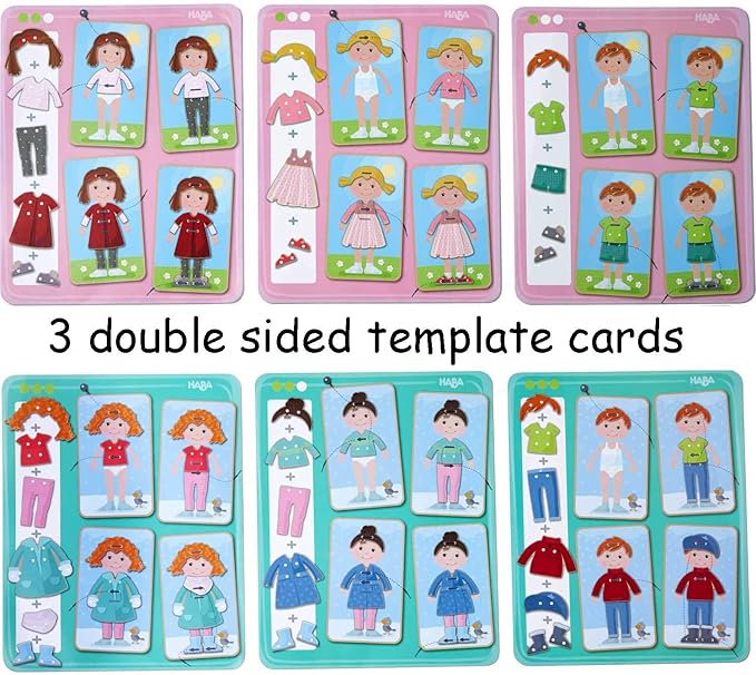 HABA Dress Me Lacing Cards Game - Montessori Fine Motor Skills Toy for Preschool Learning Activities and Kindergarten Toys with 36 Wooden Pieces