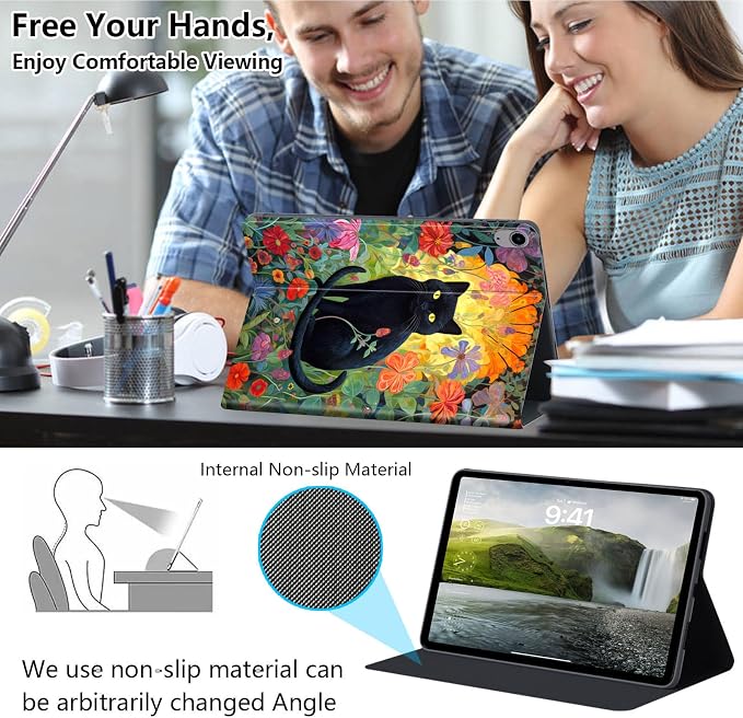 Case for iPad Air 11-inch (M4 2026 / M3 2025 / M2 2024) iPad Air 5th/4th Gen (2022/2020) 10.9 Slim PU Leather Folio Stand &amp Auto Sleep/Wake Protective Smart Cover Tree Fluorescent