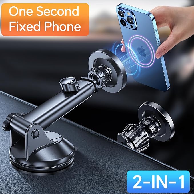 Coolpow for MagSafe Car Mount【Windshield+Vent+Dash】Magnetic Phone Holder for Car Phone Holder Mount Cell Phone Holders for Your Car Accessories Suction Cup Mount for Garmin GPS Fit iPhone 16 15 14 13