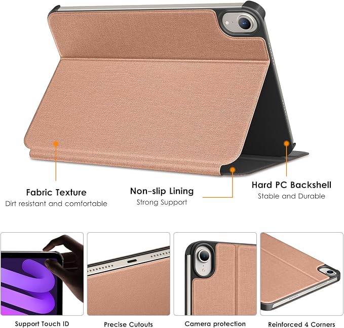 DTTO Case for iPad mini 7 (A17 Pro) 2024 iPad mini 6th Generation 2021 Fabric Texture Hard Back Cover iPad mini 7/6 Case 8.3 Inch with Auto Wake/Sleep Support Apple Pencil Charging Light Blue