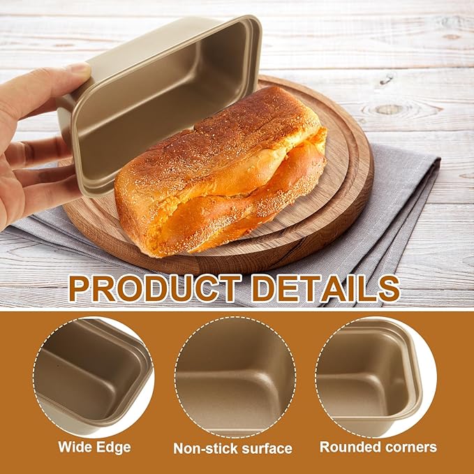 Oungy 8 PCS Mini Loaf Pans for Baking Bread Nonstick Carbon Steel Small Meatloaf Pan Set 6.1 x 3.3 Inch Golden Bread Tins for Homemade Cake Sourdough and Meatloaf