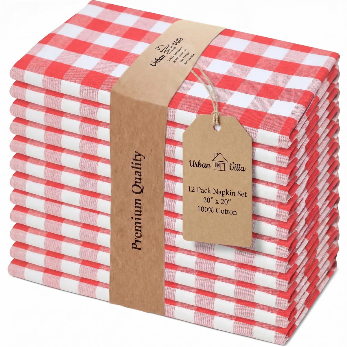 Urban Villa Cloth Napkins Cotton 20x20 (Set of 12) Rust