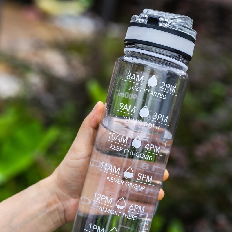 OLDLEY Water Bottle, 32oz Motivational Sports Water Bottle with Time Marker - Times to Drink - Tritan, BPA Free, Wide Mouth Leakproof, Eclipse Eve (1 Bottle)