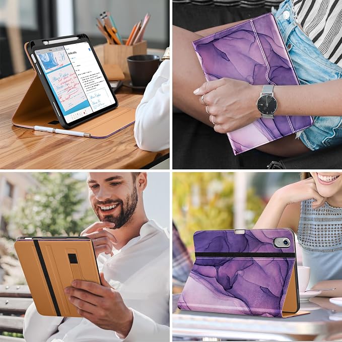 DTTO for iPad (A16) 11th Generation 11-inch &amp 10th Gen Case Brown | Premium Leather Business Cover with Pencil Holder Hand Strap &amp Pocket Corner Protection Auto Sleep/Wake for Work &amp
