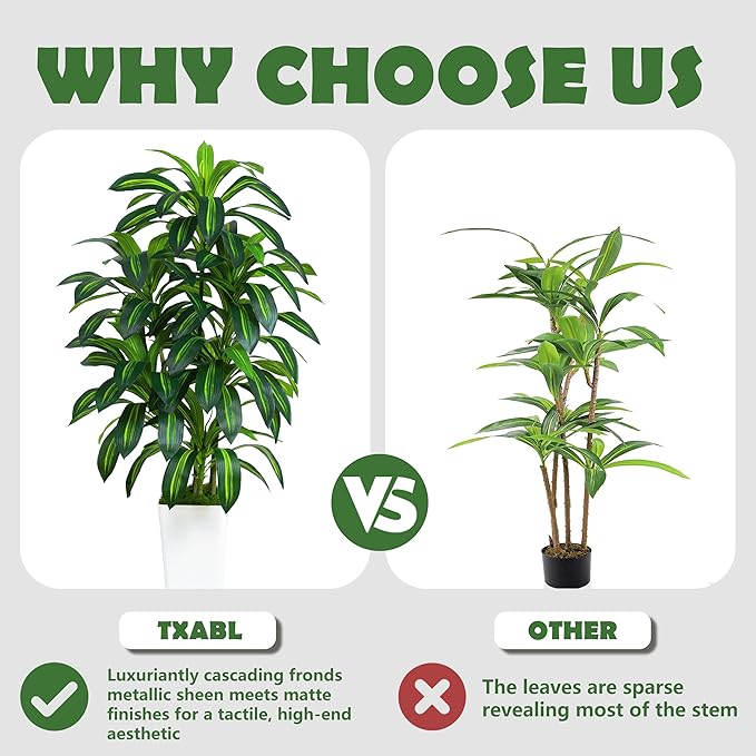 Artificial Dracaena Plant Indoor Fake Tree, Tall Fake Floor Plants with White Planter, Artificial Yucca Tree for Home Office Living Room Bedroom Farmhouse Modern Outdoor Topiary Tree (6 Trunks 5FT)