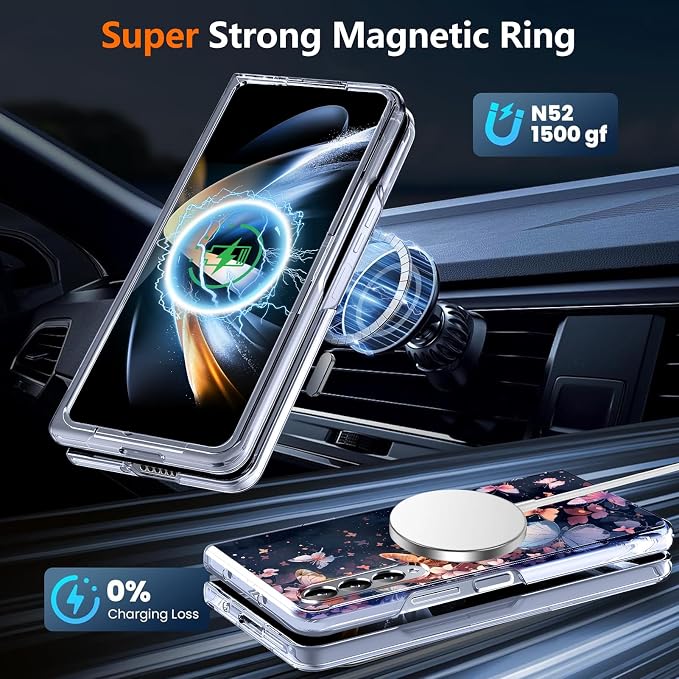 for Galaxy Z Fold4 CaseBuilt-in Magnet CircleWireless Charging | Military-Grade Shockproof case Cover for Samsung Galaxy Z Fold4Anagallis