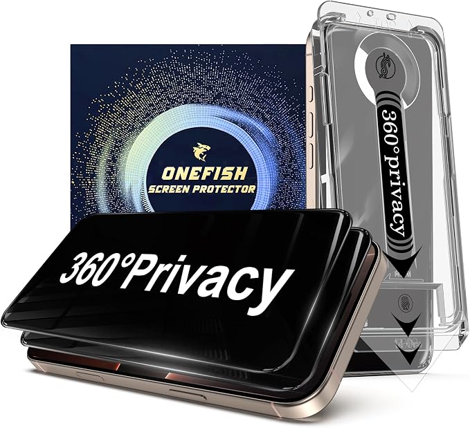 OneFish Screen Protector for iPhone 13 Pro Max / 14 Plus Privacy 4-Way 360° Anti-Spy Tempered Glass 9H Hardness HD Clear Anti-Fingerprint 3D Curved Edges Case-Friendly &amp Easy Installation