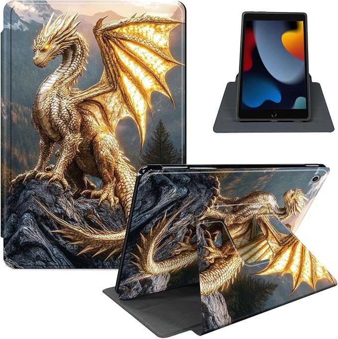 for iPad 11th Generation (A16 2025) 11 / iPad 10th Gen 10.9 2022 Case 360° Rotating PU Leather Stand Cover with Auto Sleep/Wake Shockproof TPU Backl Two Dragons Fighting