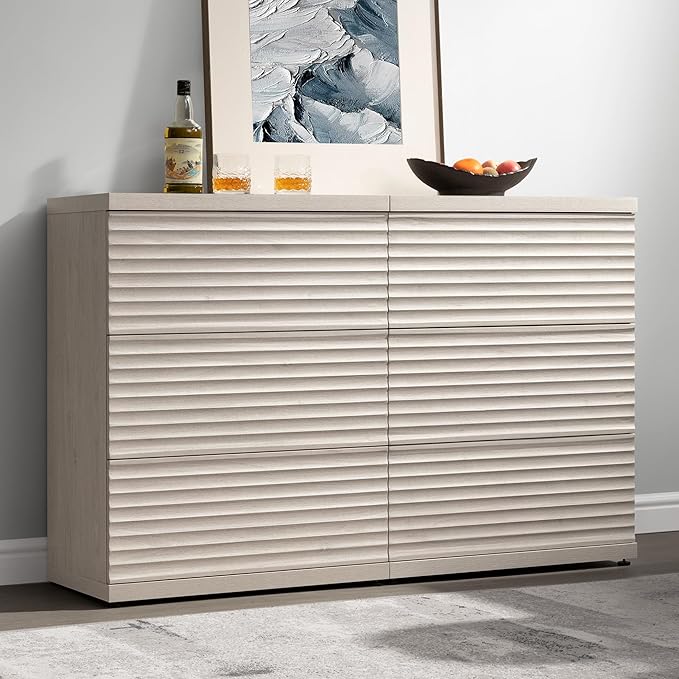 SICOTAS Buffet Cabinet with Storage, Fluted Accent Sideboard Modern Credenza with Larger Drawers, Mid Century Media Console Coffee Bar Table Liquor Cabinet for Dining Room Entryway Kitchen (4 Pieces)