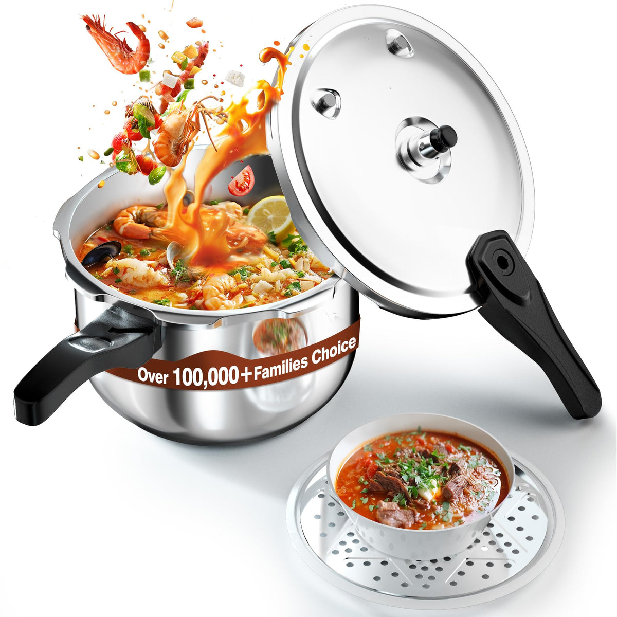 WantJoin Stainless Steel Pressure Cooker(Non-Aluminum),11 Quart Induction Compatible Pressure Cooker with Spring Valve Safeguard Devices,Compatible with Gas & Induction Cooker