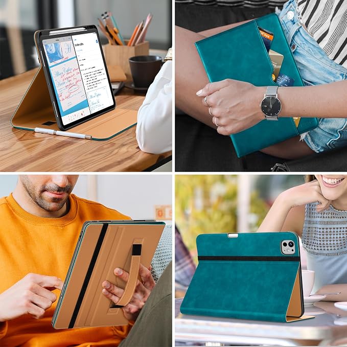 DTTO for iPad Pro 13 Inch Case (M5) 2025 / (M4) 2024 Brown | Premium Leather Business Cover with Pencil Holder Hand Strap &amp Pocket Corner Protection Auto Sleep/Wake Multiple Angles
