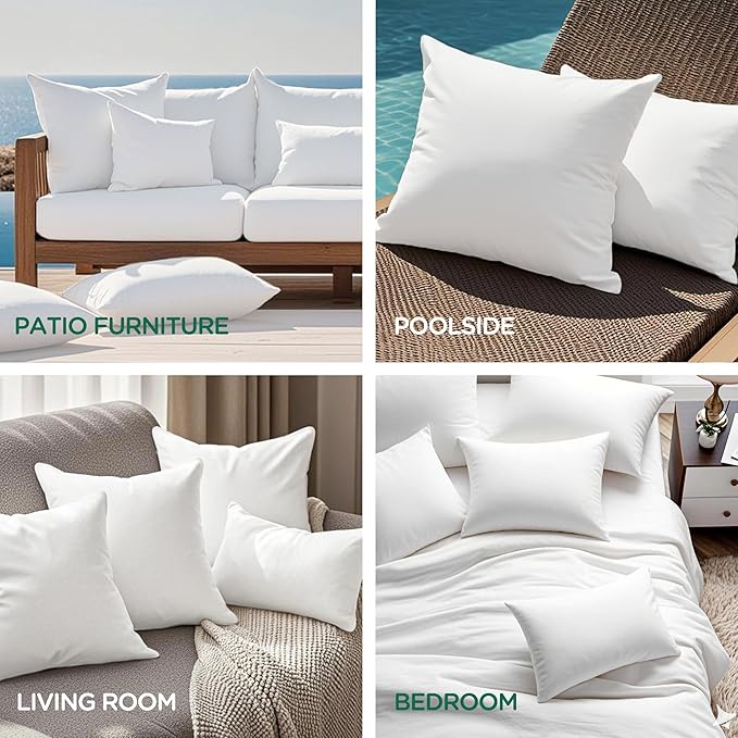 Codi Outdoor Pillow Inserts 16x16 Set of 4, Throw Pillows Waterproof for Patio Furniture