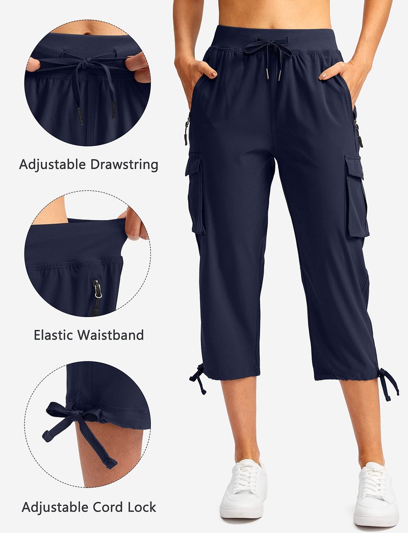 Soothfeel Women's Cargo Capris Pants with 6 Pockets Lightweight Quick Dry Travel Hiking Summer Pants for Women Casual (Navy, XXL)