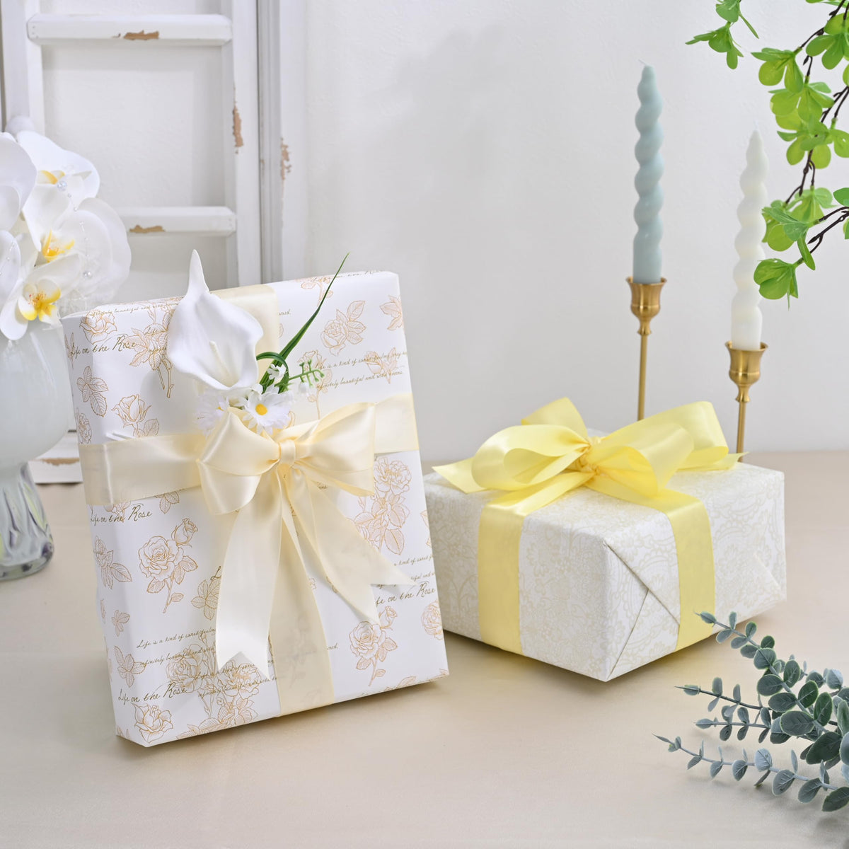 LEEQE Double Face Continuous Ivory Satin Ribbon 1-1/2 Inch x 50 Yards Polyester Ivory Ribbon for Gift Wrapping Weddings Party Hair Bows Invitations Decorations and More