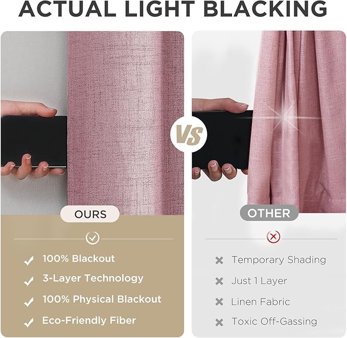 Joydeco Light Pink Blackout Curtains 108 Inches Long, Extra Long Curtains 108 Inch Length 1 Panel for Bedroom, Thermal Insulated Linen Black Out Curtains with Grommets(100x108, Light Pink)