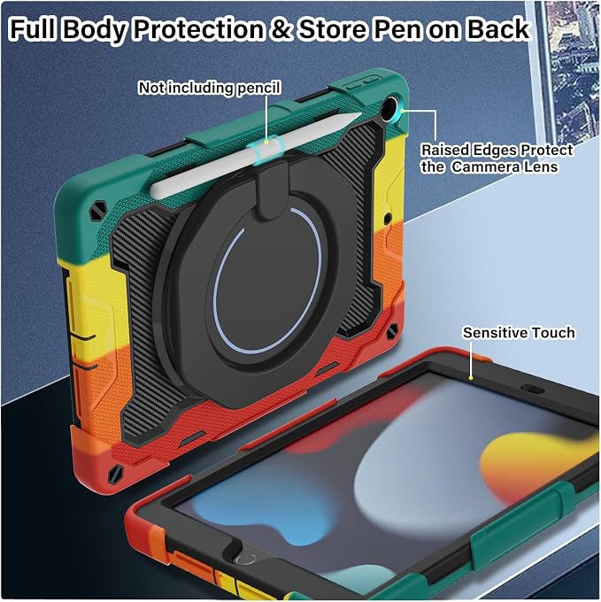 for iPad 9th 8th 7th Generation Case(iPad 10.2 inch) for Kids | 15ft Drop Protection Rugged with 360 Kickstand Handle Shoulder Strap，HD Screen Protector，Shockproof (2021/2020/2019 Release)