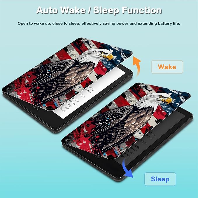 for 6 Kindle 2024 and 2022 (11th Generation) Case Slim Lightweight Smart Cover Case with Auto-Wake/Sleep for Kindle 2024Bald Eagle Flag