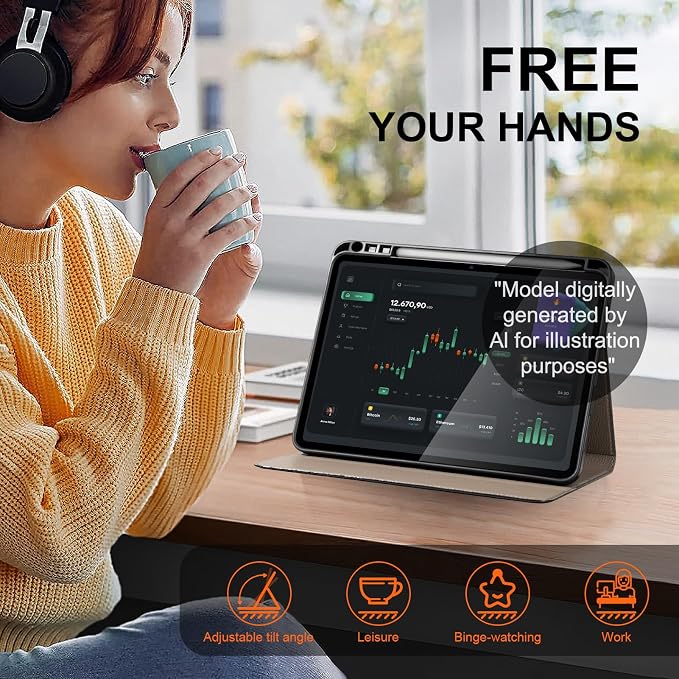iPad Pro 11 Inch Case Black | 4th/3rd/2nd/1st Gen (2022-2018) Folio Cover Multi-Angle Stand Apple Pencil Holder Auto Sleep/Wake