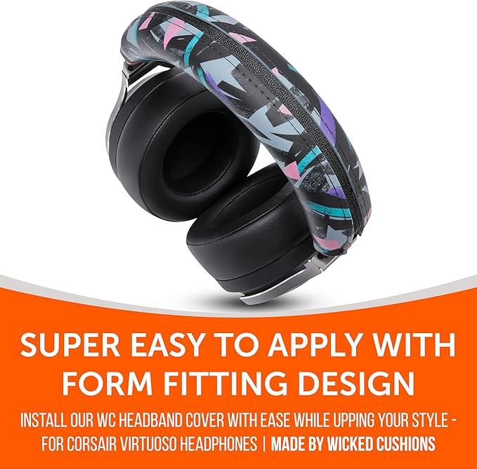 WC Freeze Virtuoso PadZ and Silicone BandZ Bundle Pack for Corsair Virtuoso Headphones | Cooling Gel Replacement Earpads and Silicone Headband Cover | 90's Black
