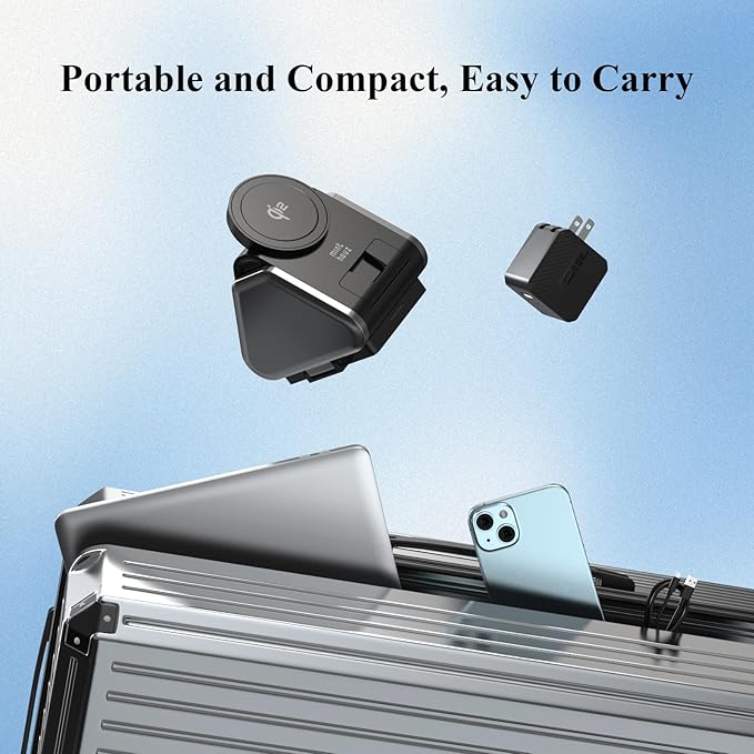 3 in 1 Charging Station, Mag Safe Wireless Charger Stand, Qi2 Certified, 15W Multiple Device Magnetic Charging Station for iPhone 16,15,14,13,12 Series, Apple Watch, AirPods (USB-C Charger Included)