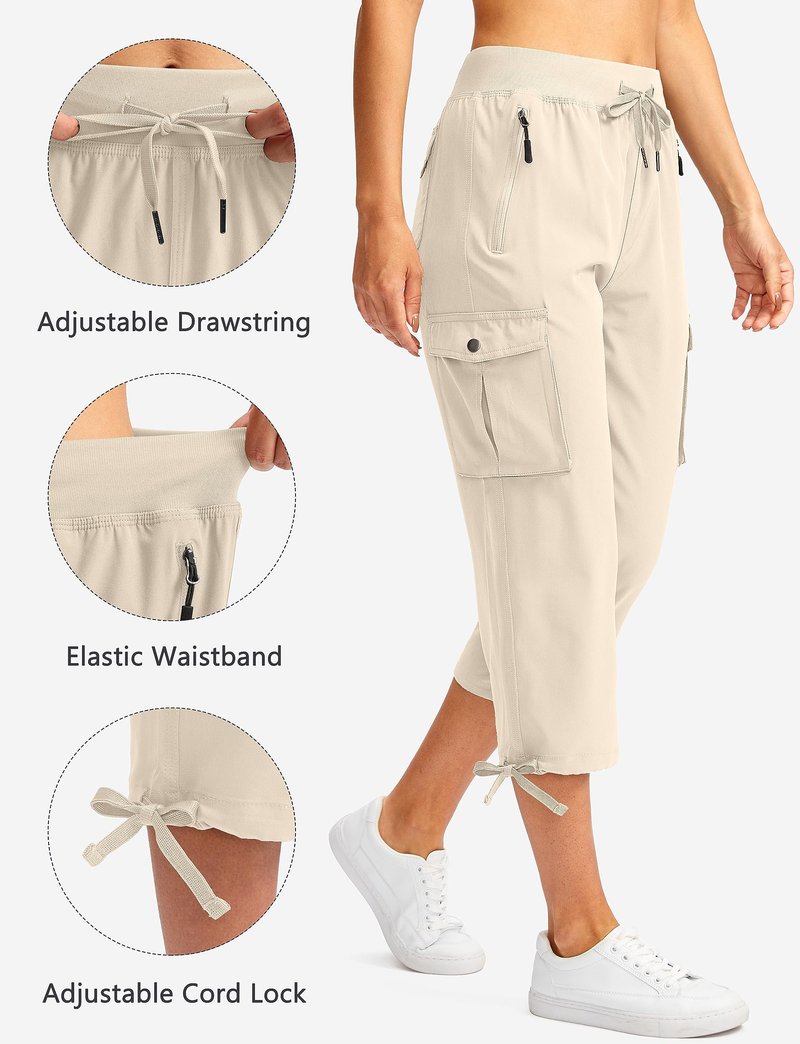 Soothfeel Women's Cargo Capris Pants with 6 Pockets Lightweight Quick Dry Travel Hiking Summer Pants for Women Casual (Beige, XS)
