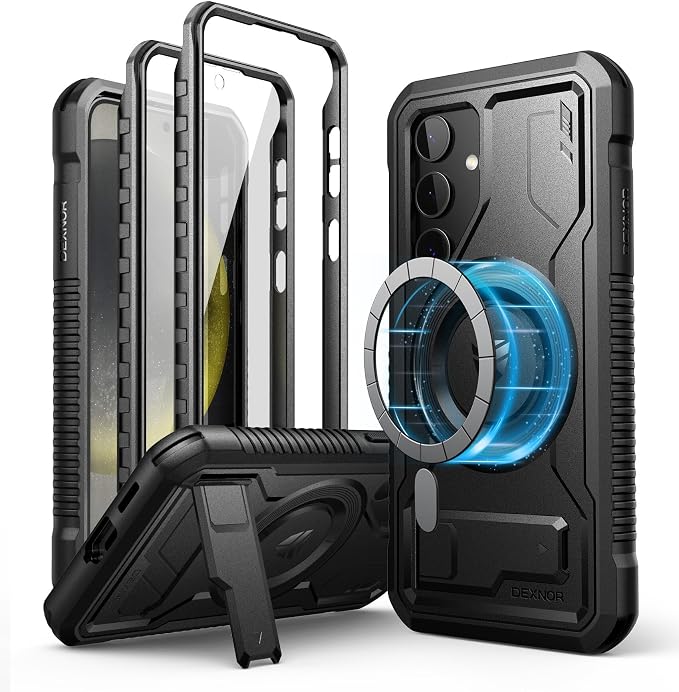 Dexnor Magnetic Case for Samsung Galaxy S24 Case with Kickstand &amp 2 Front Frames Built-in Screen Protector Compatible with Magsafe Rugged Shockproof Full-Body Protective Cover for Galaxy S24Gr
