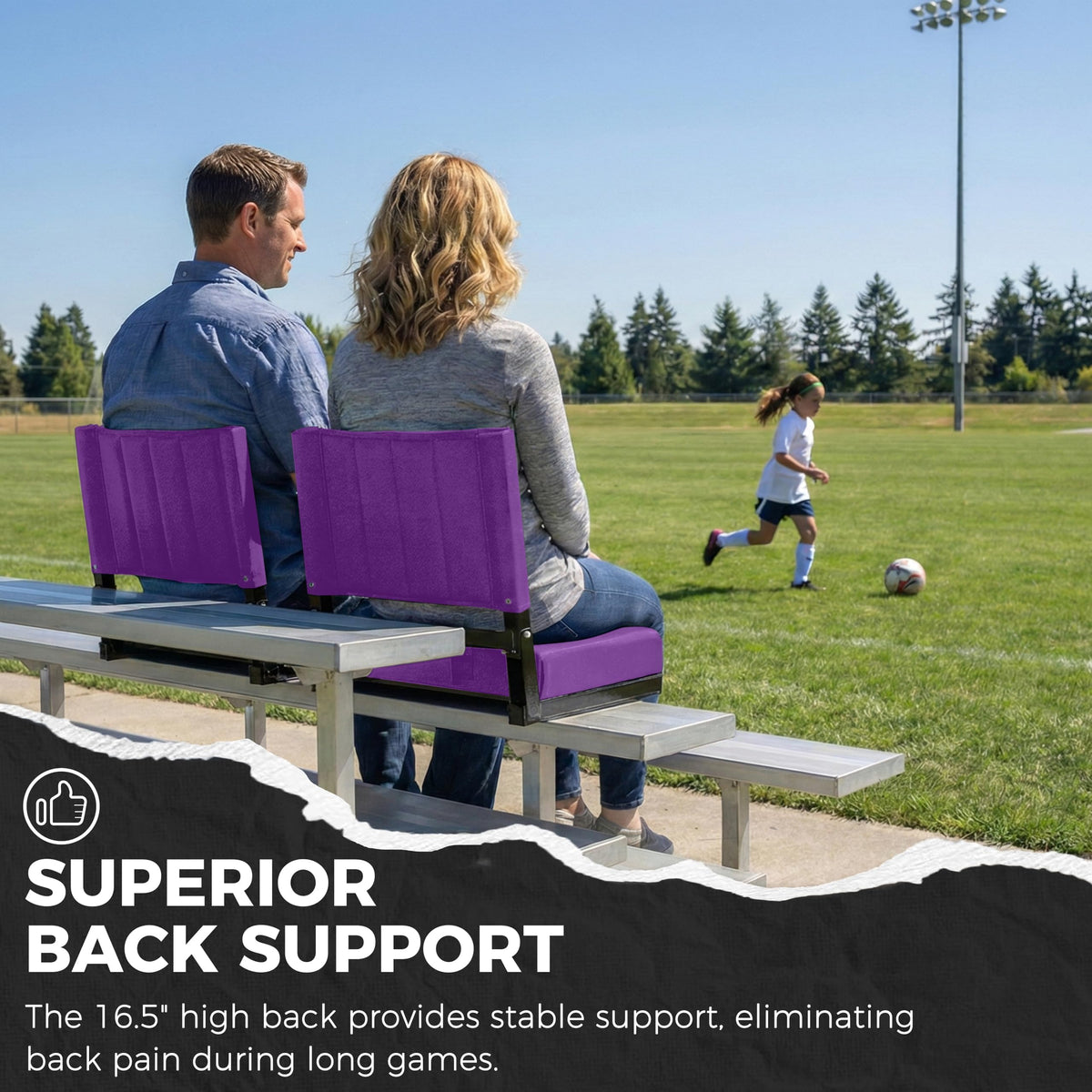 SPORT BEATS Stadium Seats with Back Support Bleacher Chairs with Back and Cushion Thick Padded Bleacher Seats Includes Shoulder Strap Dark Purple 2pcs Standard
