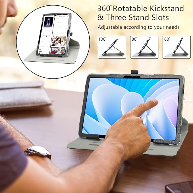 LiuShan 360 Degree Rotation Stand PU Cover for DOOGEE T30 Pro/Ultra T30s T35 T40 11 Tablet Black