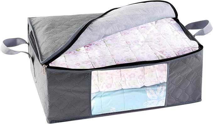 Storage Clothes Bins Closet Bags - 35L Containers Organizer Boxes Clothing Bin Organization for Organizing Blanket Pillow Sheet Sweater, Foldable Fabric Bedroom Small Storage Totes With Lids Zipper