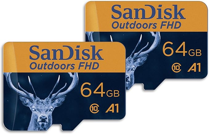 SanDisk 64GB 2-Pack Outdoors FHD microSDXC UHS-I Memory Card (2x64GB) with SD Adapter - Up to 100MB/s, Full HD, C10, A1, Trail Camera Micro SD Card - SDSQUNR-064G-GN6VT