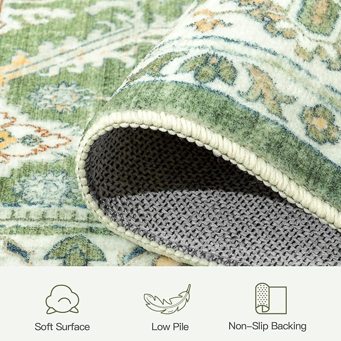 Lofus 8x10 Area Rug for Living Room, Light Green Washable Area Rugs with Non-Slip Backing,Soft Boho Carpets for Bedroom Dining Room Home Office Indoor Nursery