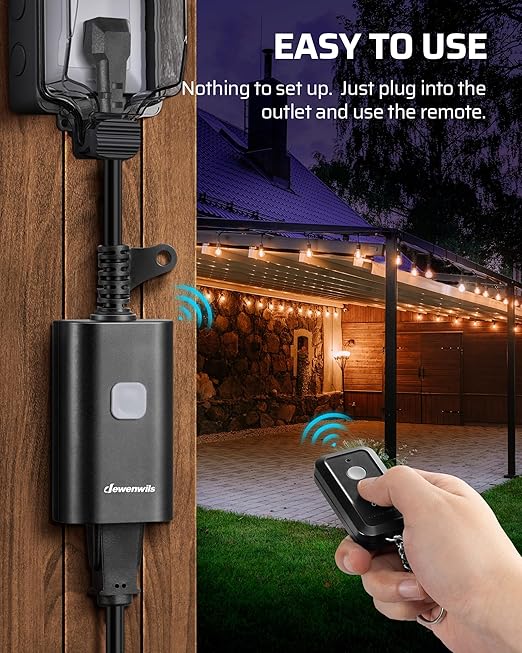 DEWENWILS Outdoor Remote Control Outlet, 15A Wireless Remote Control Switch, 100FT Control Range & 14AWG SJTW Power Cord, Weatherproof for Christmas Decor Outdoor Appliances