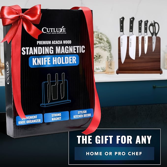 Cutluxe Magnetic Knife Block, Double-Sided Acacia Wood Knife Holder