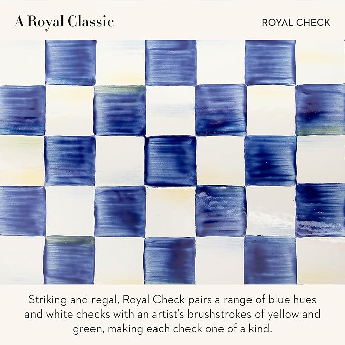 MACKENZIE-CHILDS Enamel Dipping Bowl, Small Serving Bowl for Entertaining, Blue-and-White Royal Check