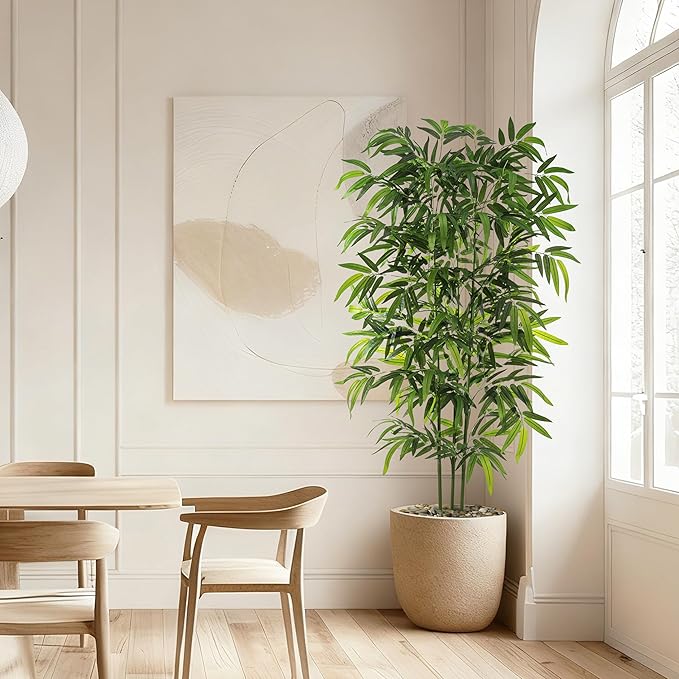 Artificial Tree Fake Plants, Artificial Bamboo Tree 5FT Tall in Black Potted, Artificial Tree Indoor Decor Bamboo Silk Tree with Natural Wood Trunk, for Home Office Living Room Modern