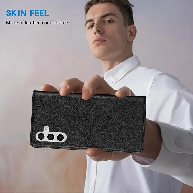 ZZXX for Samsung Galaxy S25 Wallet Case with [RFID Blocking] Card Slot Stand Strong Magnetic Leather Flip Fold Protective Phone Case for Samsung Galaxy S25 Case Wallet(Black-6.2 inch)